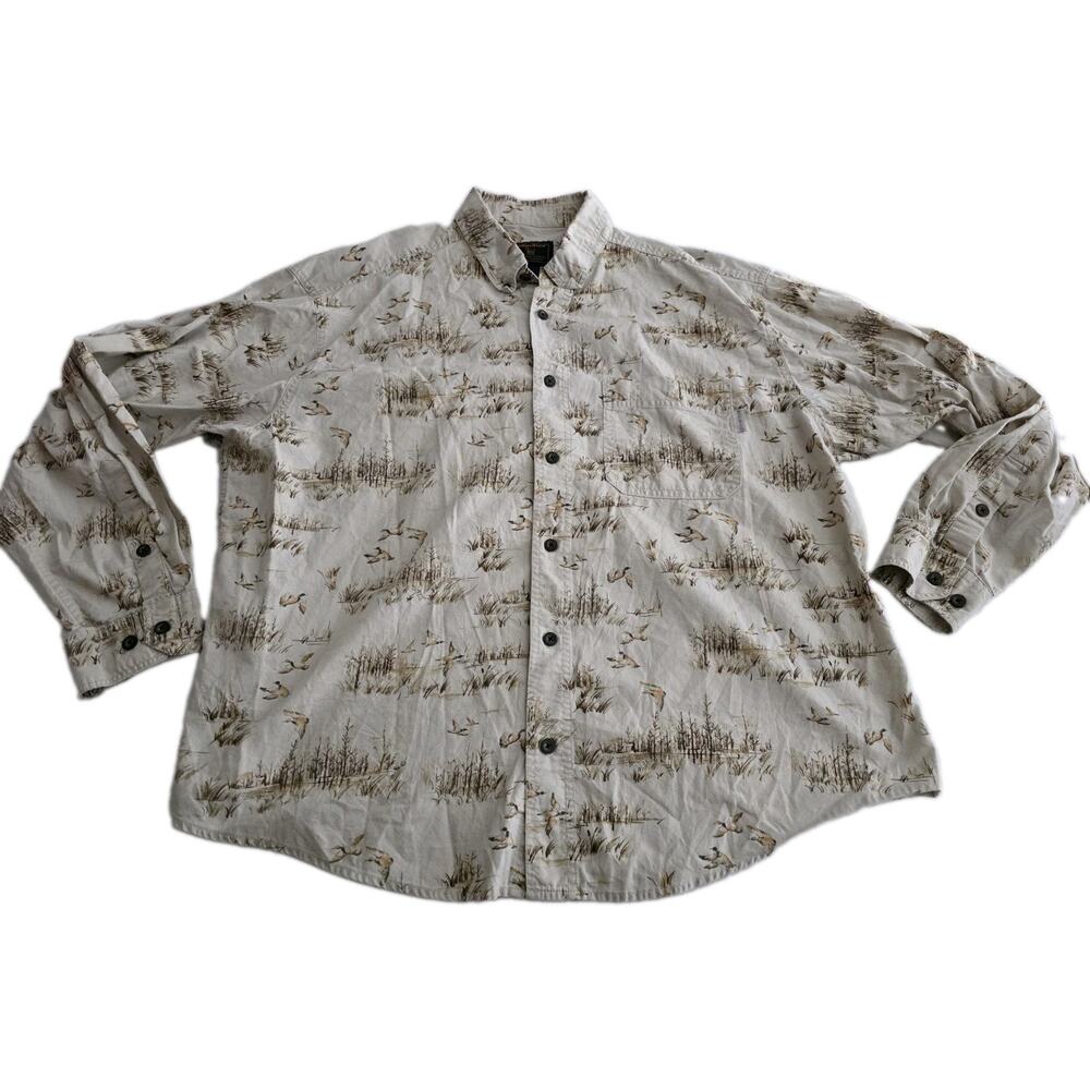 Woolrich Mallard Duck Mens XL Button Down Long Sleeve Shirt Bird Print